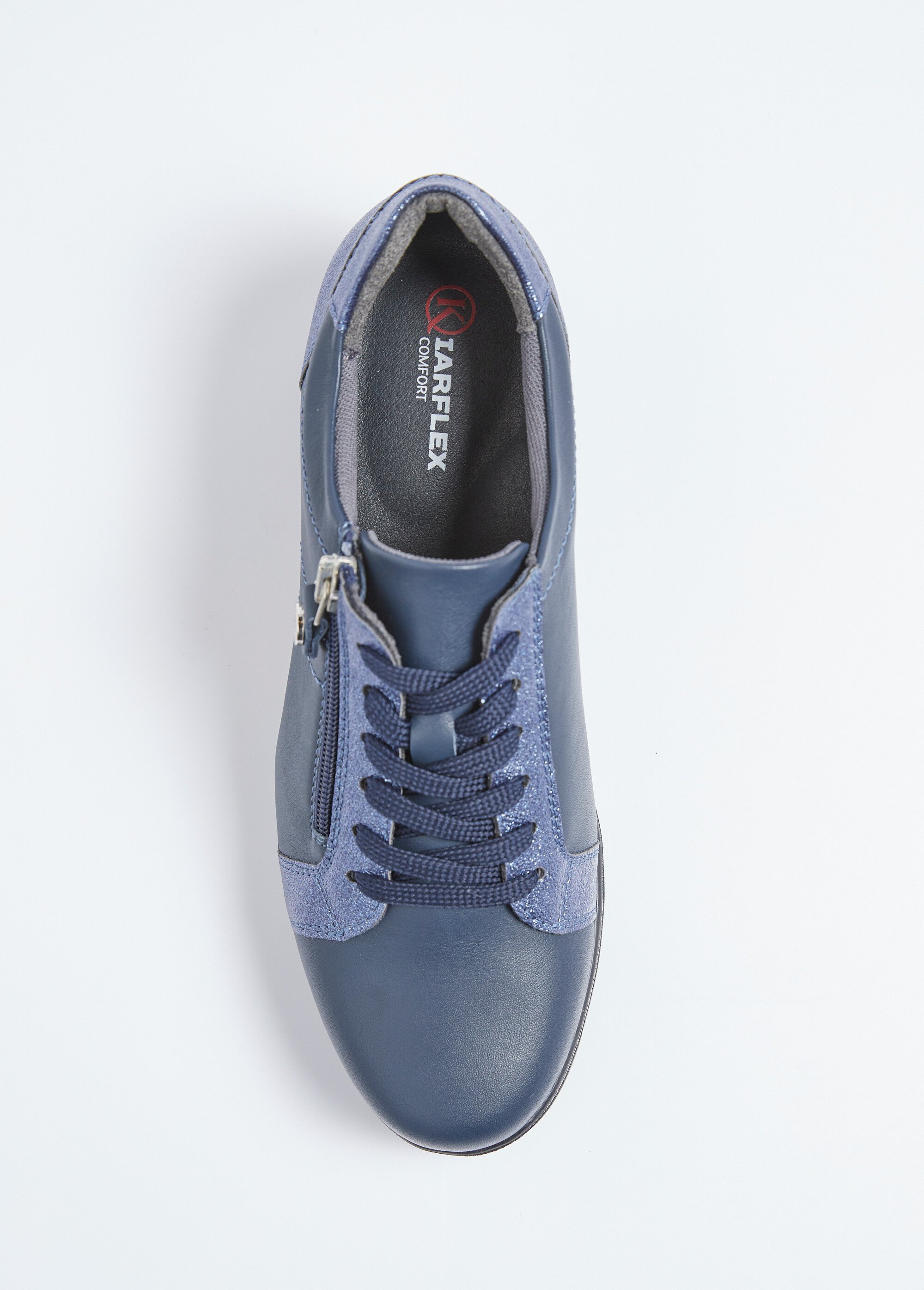 Baskets bi-matière lacées zippées largeur confort Femme Bleu OPERA OV1