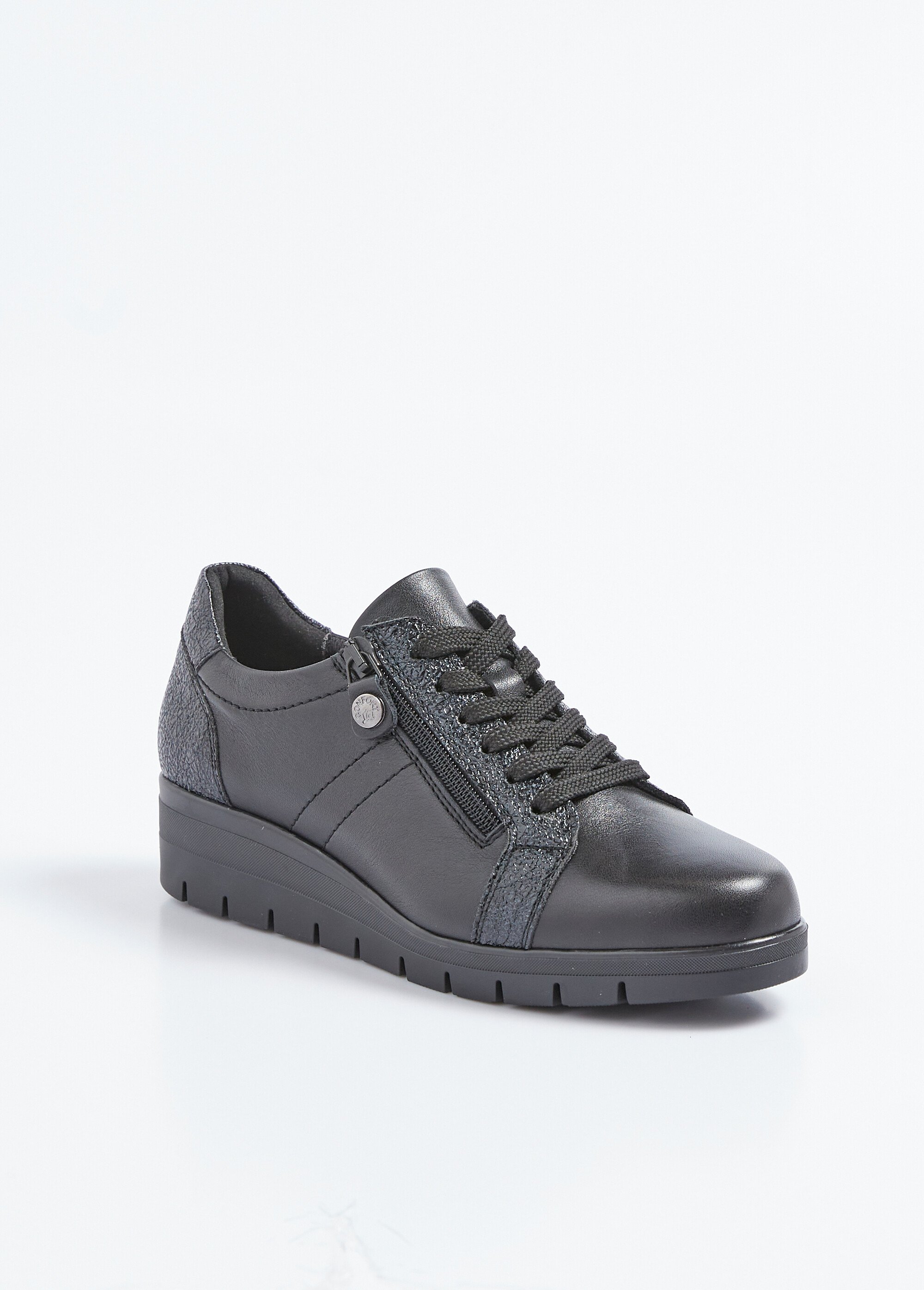 Baskets bi-matière lacées zippées largeur confort Femme Noir OPERA FA1