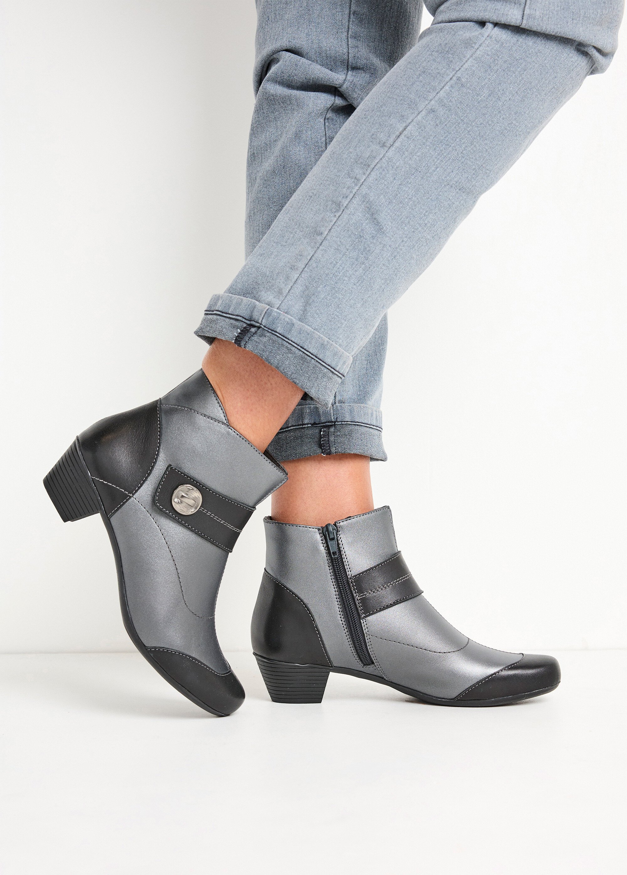 Boots zippées cuir talon décroché Femme Gris OPALE SI1
