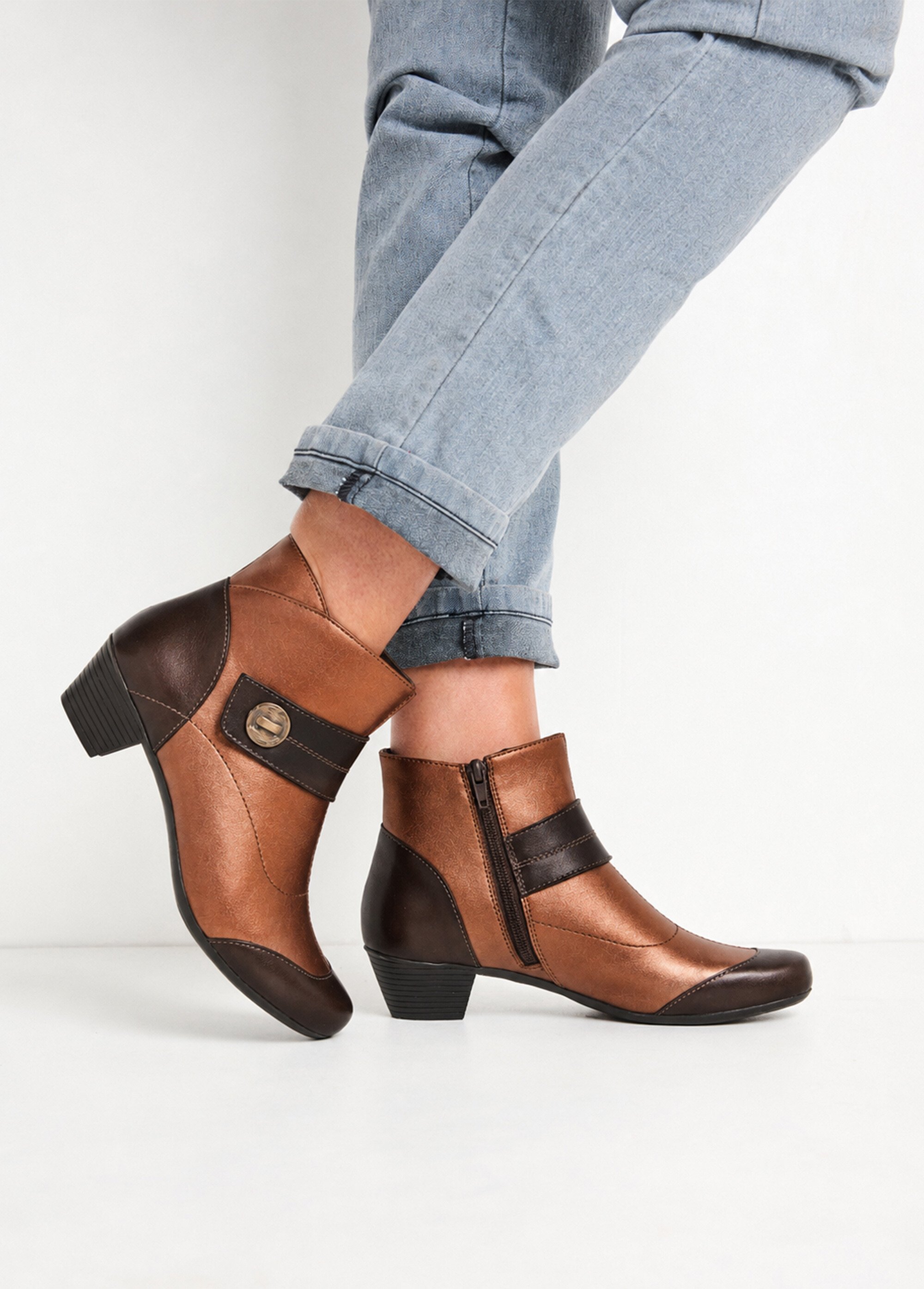 Boots zippées cuir talon décroché Femme Marron OPALE SI1