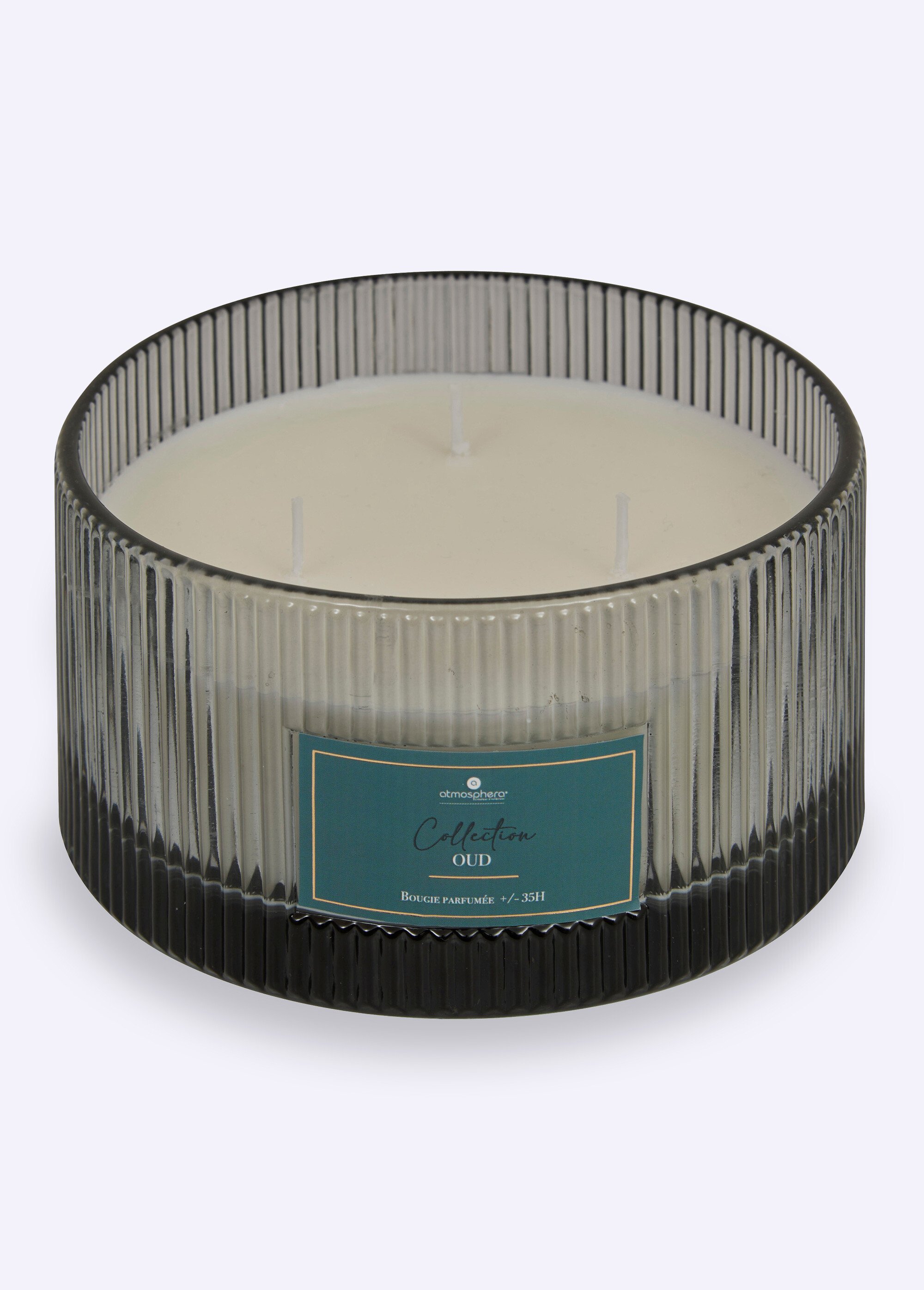 Bougie parfumée 4 mèches pot verre strié Blanc JJA-211727D FA1