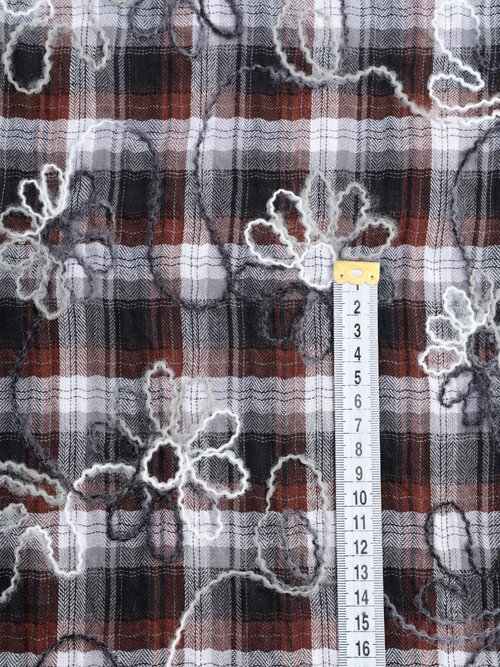 Coupon habillement carreaux et broderies MARRON COT148007 DE1