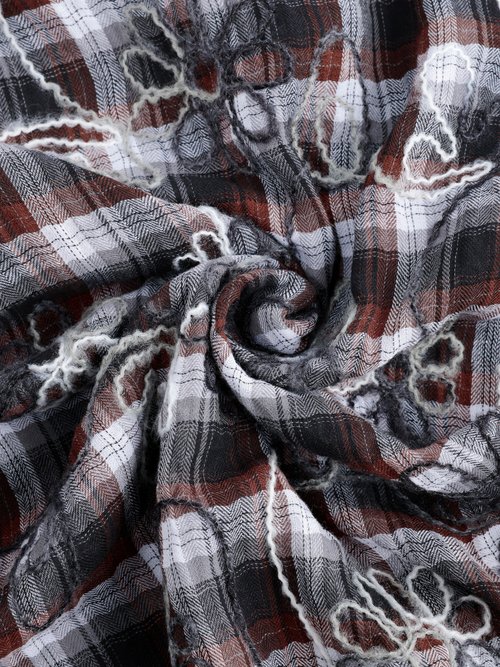 Coupon habillement carreaux et broderies MARRON COT148007 FA1