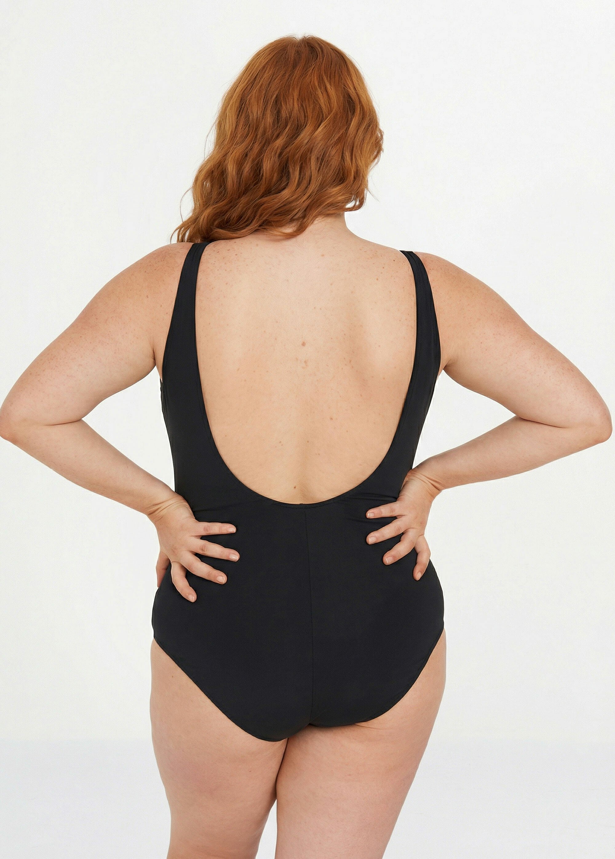 Maillot de bain 1 pièce décolleté V Femme Grande Taille Noir SUNVC-701 DO1