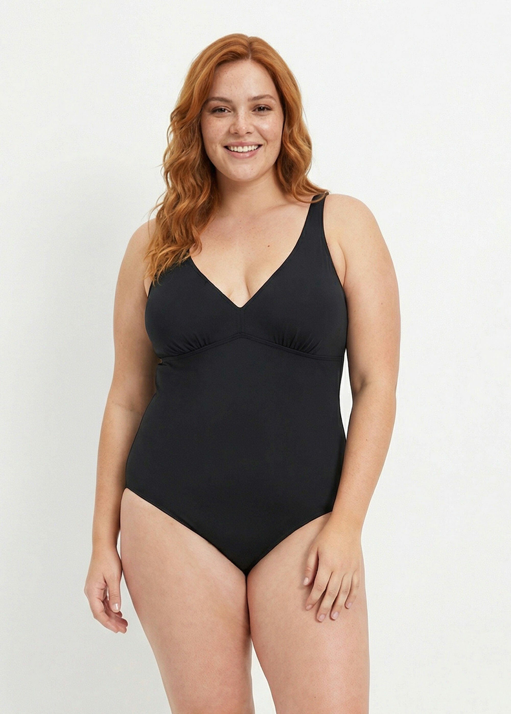 Maillot de bain 1 pièce décolleté V Femme Grande Taille Noir SUNVC-701 FA1