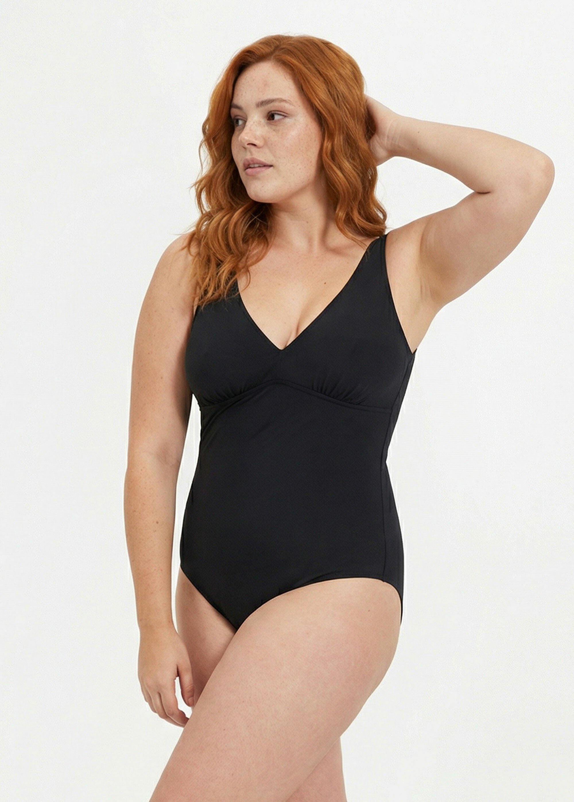 Maillot de bain 1 pièce décolleté V Femme Grande Taille Noir SUNVC-701 MV1