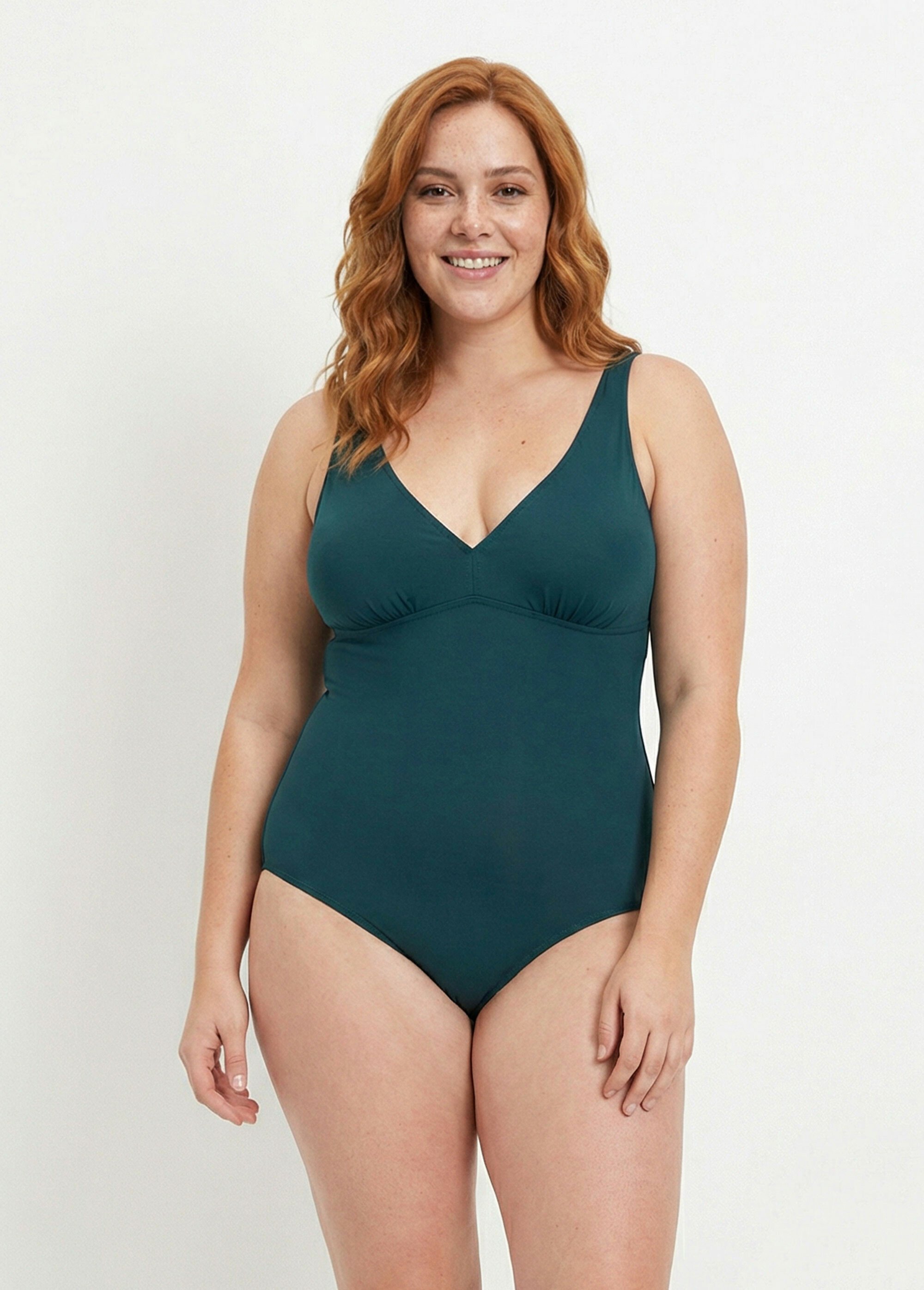 Maillot de bain 1 pièce décolleté V Femme Grande Taille Vert SUNVC-701 FA1