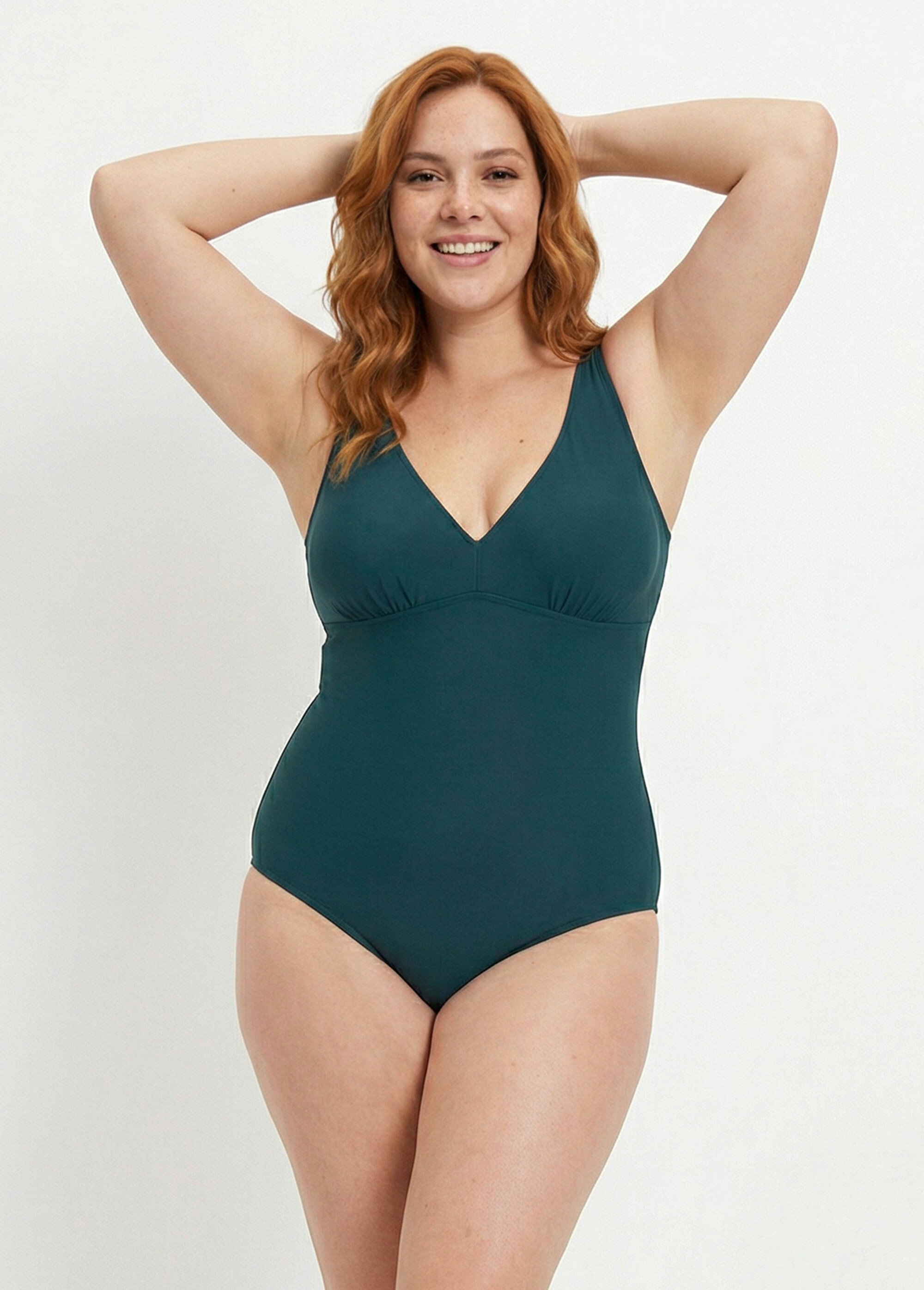 Maillot de bain 1 pièce décolleté V Femme Grande Taille Vert SUNVC-701 MV1