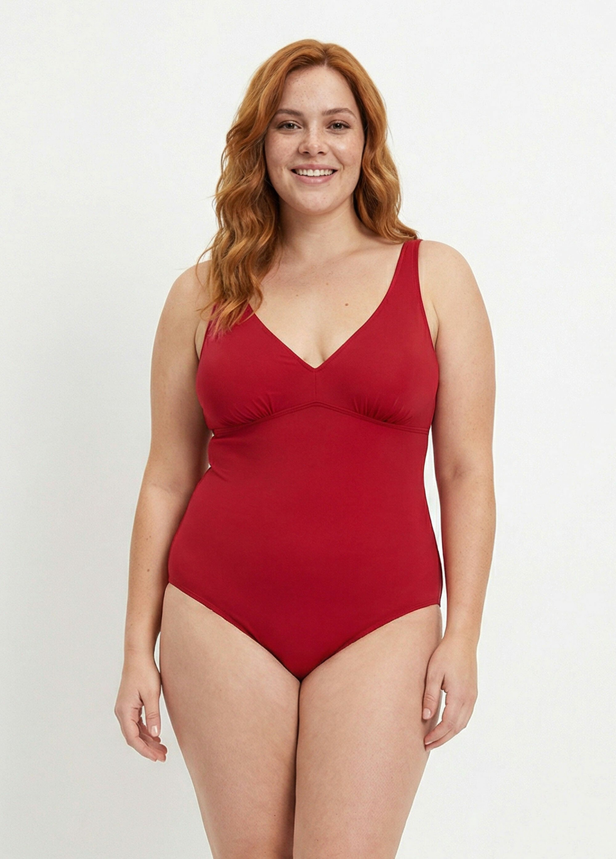 Maillot de bain 1 pièce décolleté V Femme Grande Taille Rouge SUNVC-701 FA1