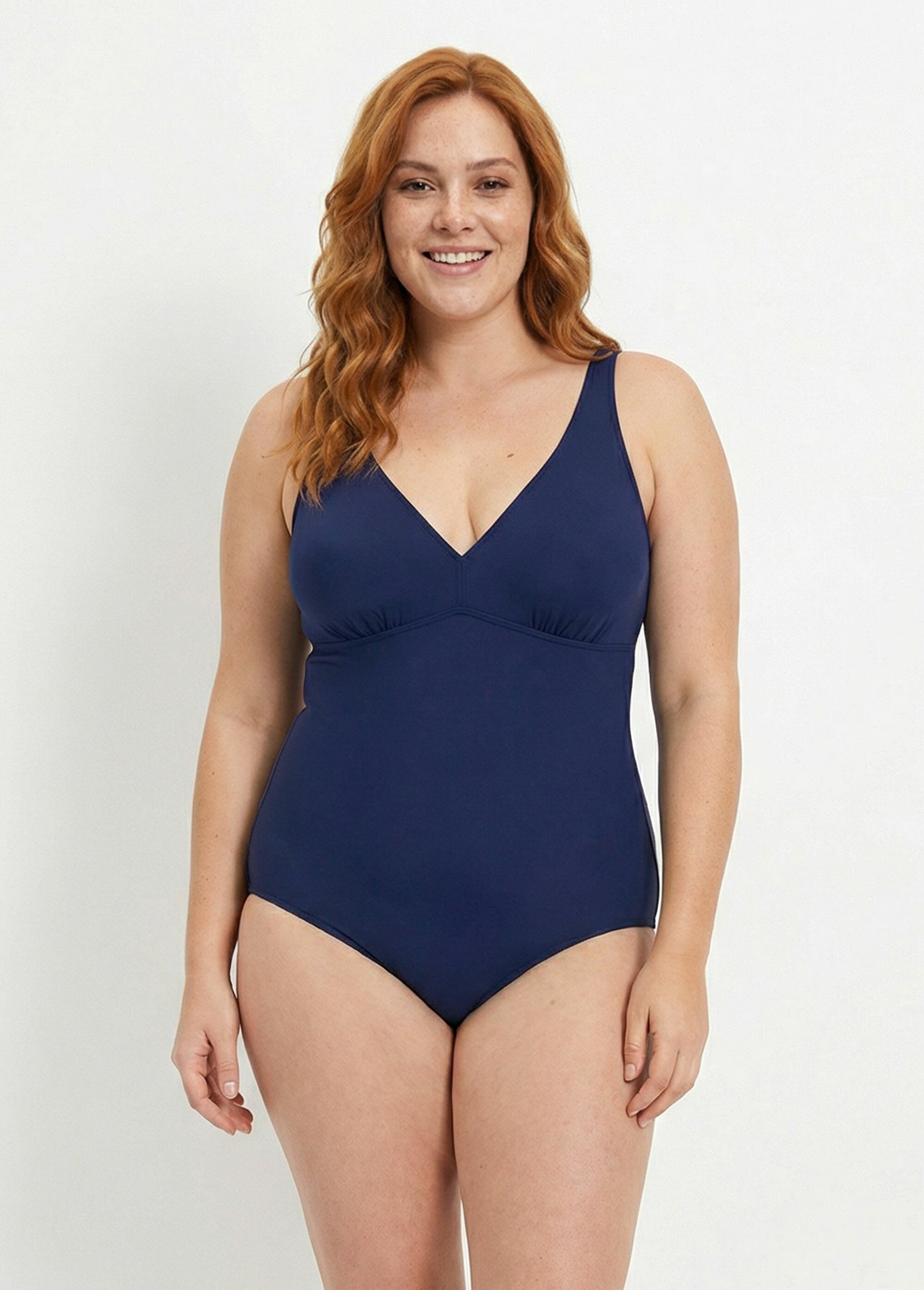 Maillot de bain 1 pièce décolleté V Femme Grande Taille Bleu SUNVC-701 FA1