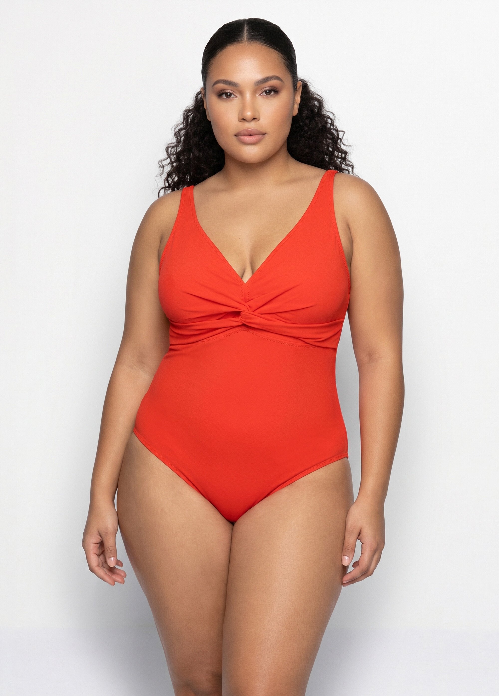 Maillot de bain 1 pièce détail twisté Femme Grande Taille Orange CM-HMD-011 FA1