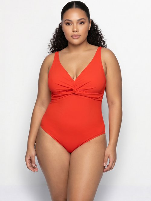 Maillot de bain 1 pièce détail twisté Femme Grande Taille Orange CM-HMD-011 FA1