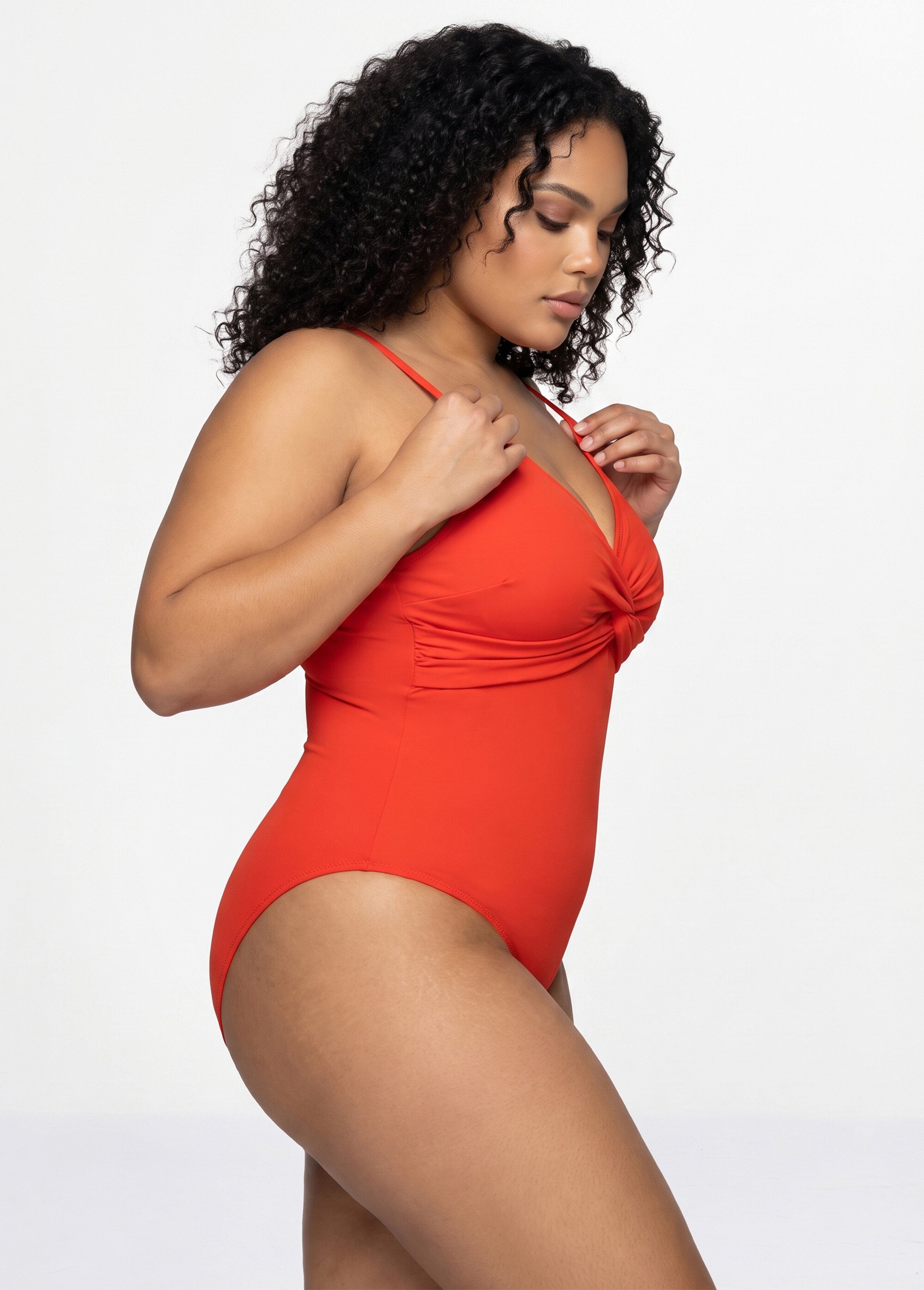 Maillot de bain 1 pièce détail twisté Femme Grande Taille Orange CM-HMD-011 MV1