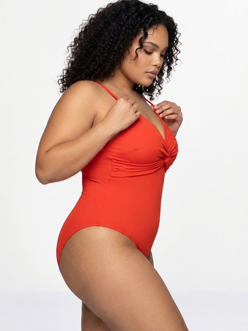 Maillot de bain 1 pièce détail twisté Femme Grande Taille Orange CM-HMD-011 MV1
