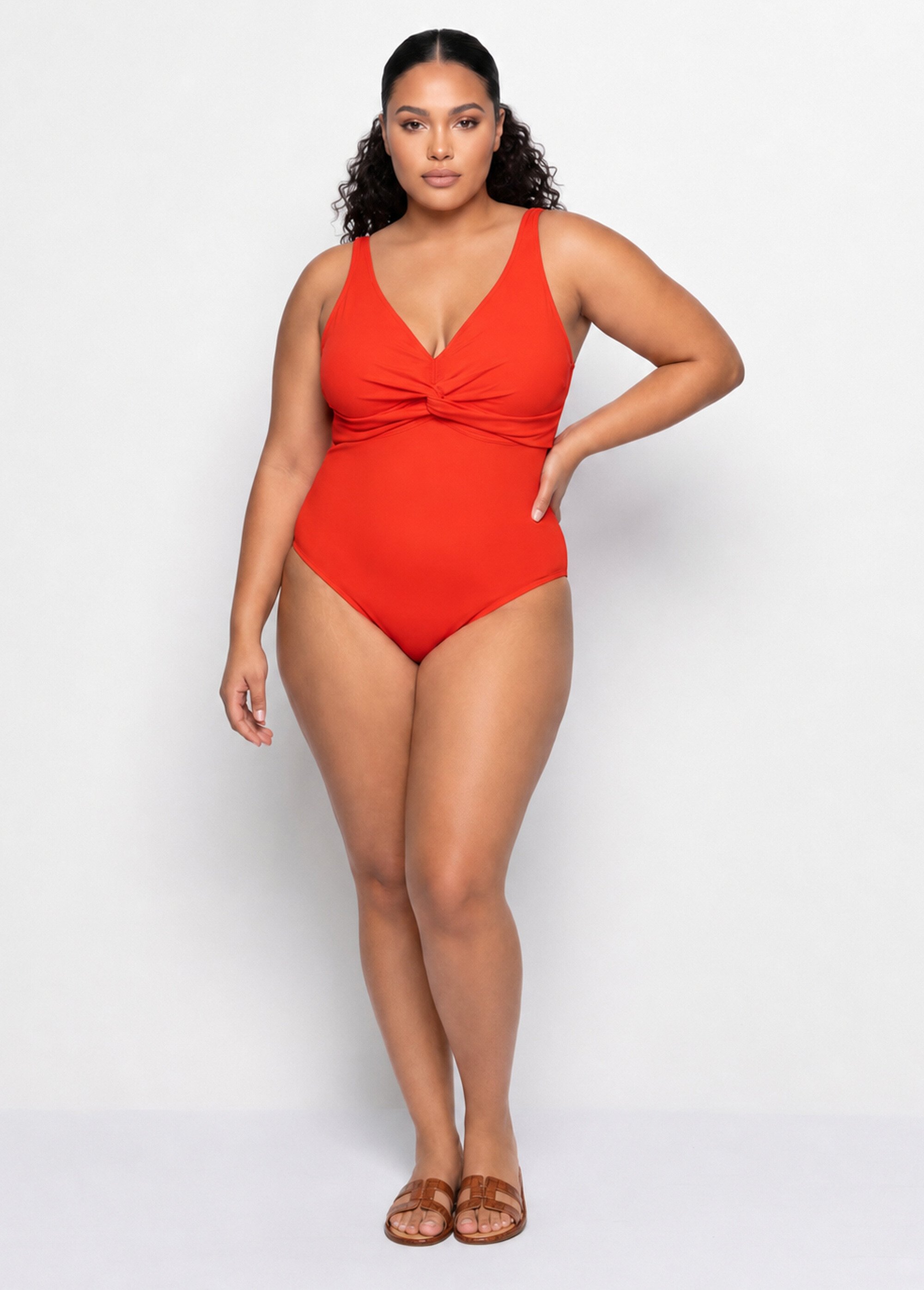 Maillot de bain 1 pièce détail twisté Femme Grande Taille Orange CM-HMD-011 SI1