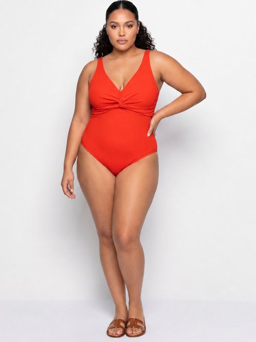 Maillot de bain 1 pièce détail twisté Femme Grande Taille Orange CM-HMD-011 SI1