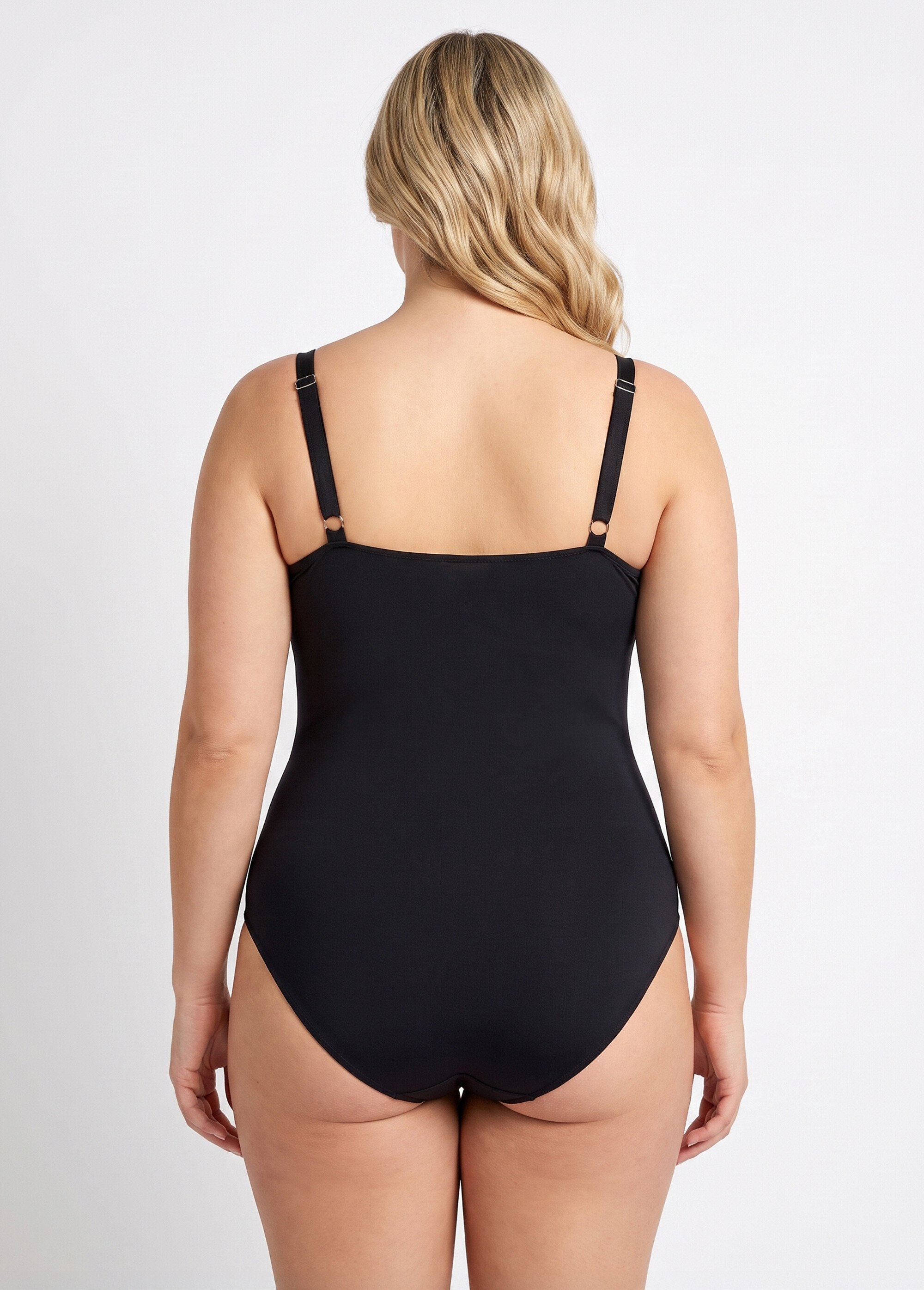 Maillot de bain 1 pièce détail twisté Femme Grande Taille Noir CM-HMD-011 DO1
