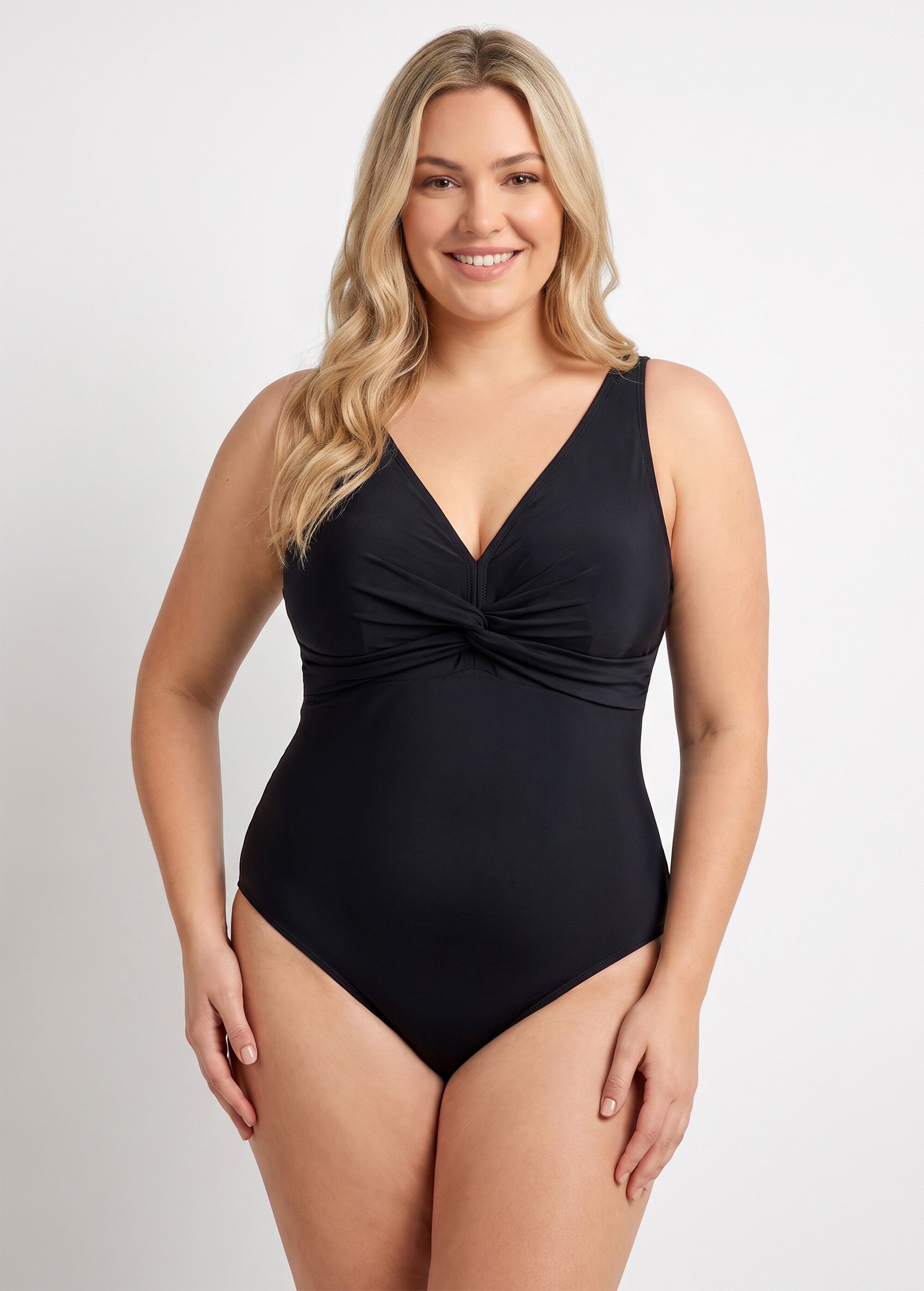 Maillot de bain 1 pièce détail twisté Femme Grande Taille Noir CM-HMD-011 FA1