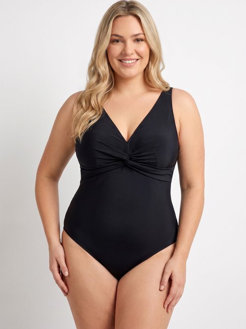 Maillot de bain 1 pièce détail twisté Femme Grande Taille Noir CM-HMD-011 FA1