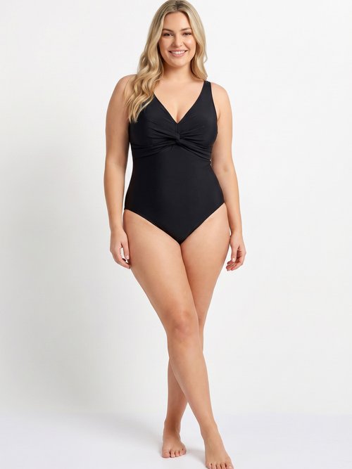 Maillot de bain 1 pièce détail twisté Femme Grande Taille Noir CM-HMD-011 SI1