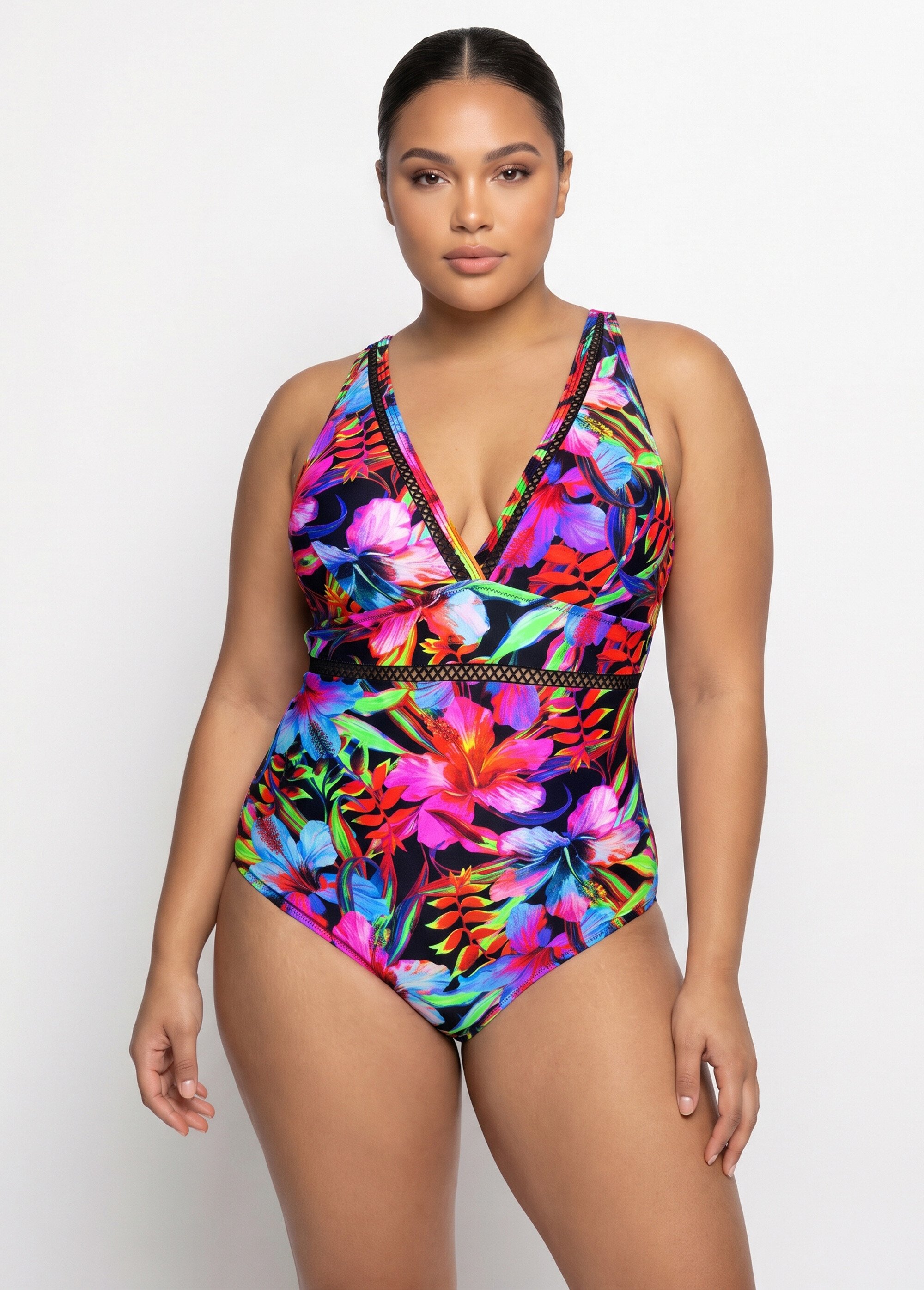 Maillot de bain 1 pièce imprimé exotique Femme Grande Taille IMPRIME MULTICOLORE CM-HMD-012-1 FA1