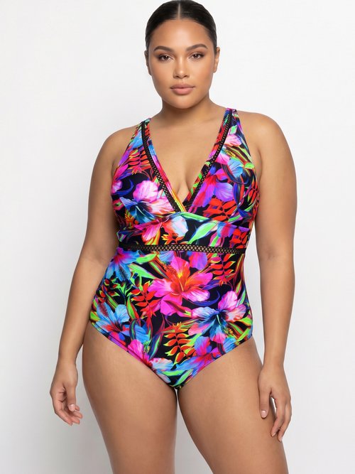 Maillot de bain 1 pièce imprimé exotique Femme Grande Taille IMPRIME MULTICOLORE CM-HMD-012-1 FA1