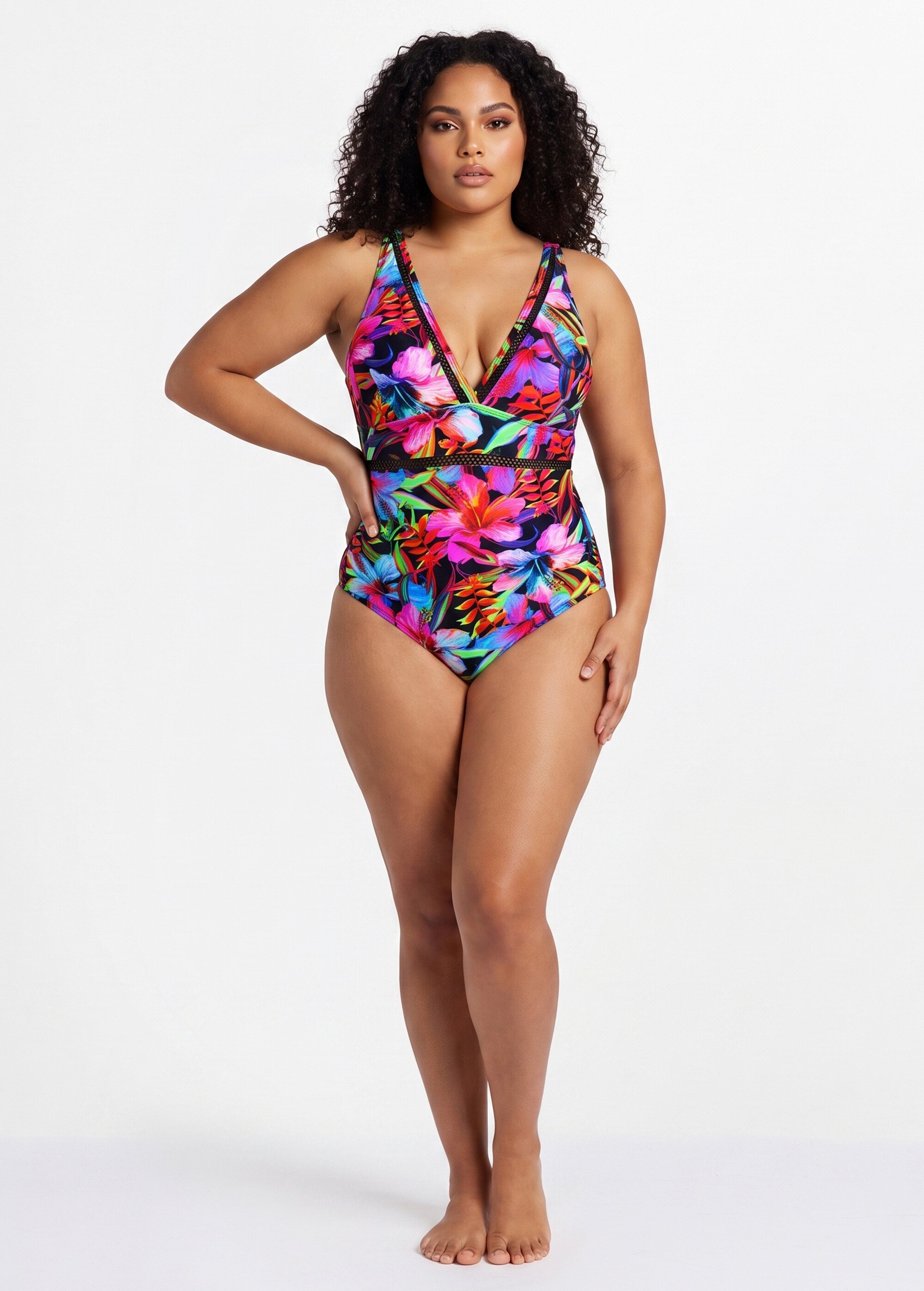 Maillot de bain 1 pièce imprimé exotique Femme Grande Taille IMPRIME MULTICOLORE CM-HMD-012-1 SI1