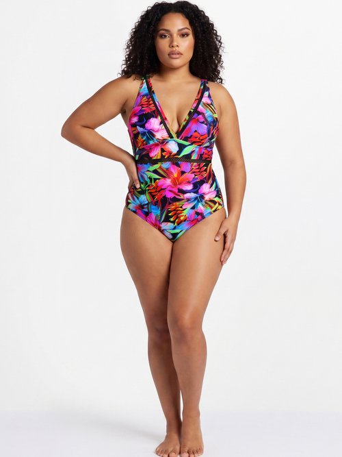 Maillot de bain 1 pièce imprimé exotique Femme Grande Taille IMPRIME MULTICOLORE CM-HMD-012-1 SI1