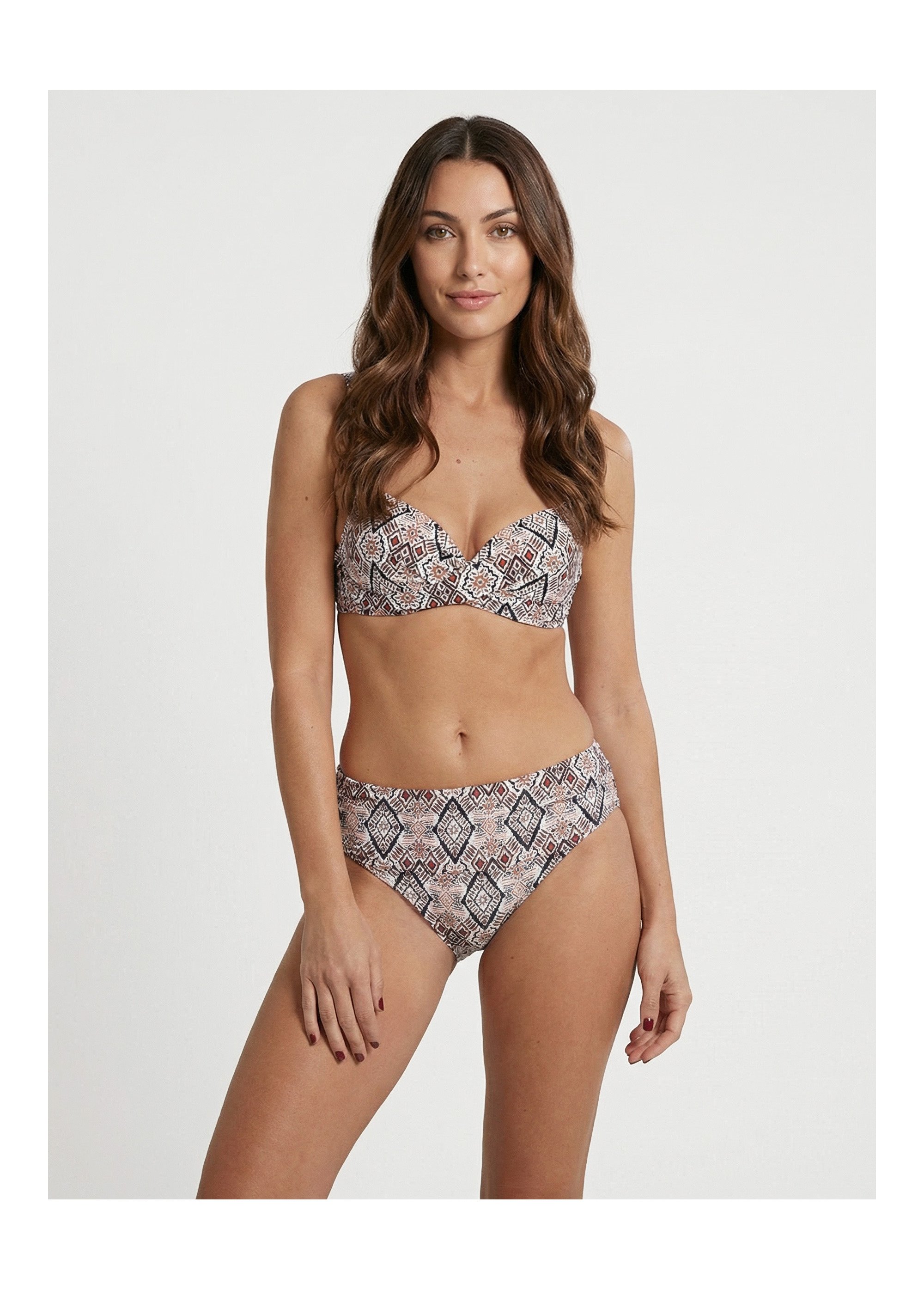 Maillot de bain 2 pièces motif aztèque Femme Marron SUNPY2A5907 FA1