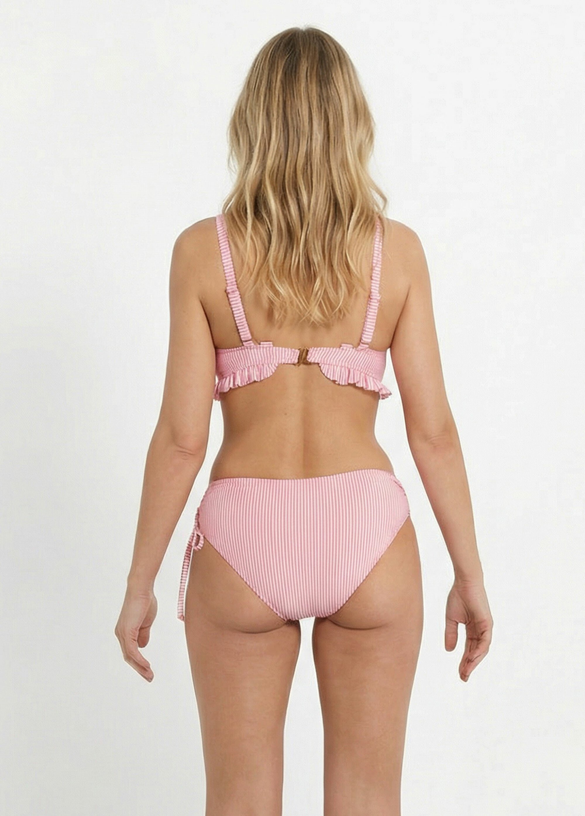 Maillot de bain 2 pièces rayé seersucker Femme Rose SUN-VM409 DO1