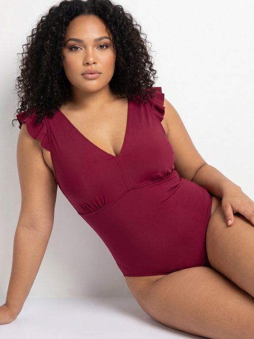 Maillot de bain bretelles volantées Femme Grande Taille Rouge CM-HMD-009 MV1