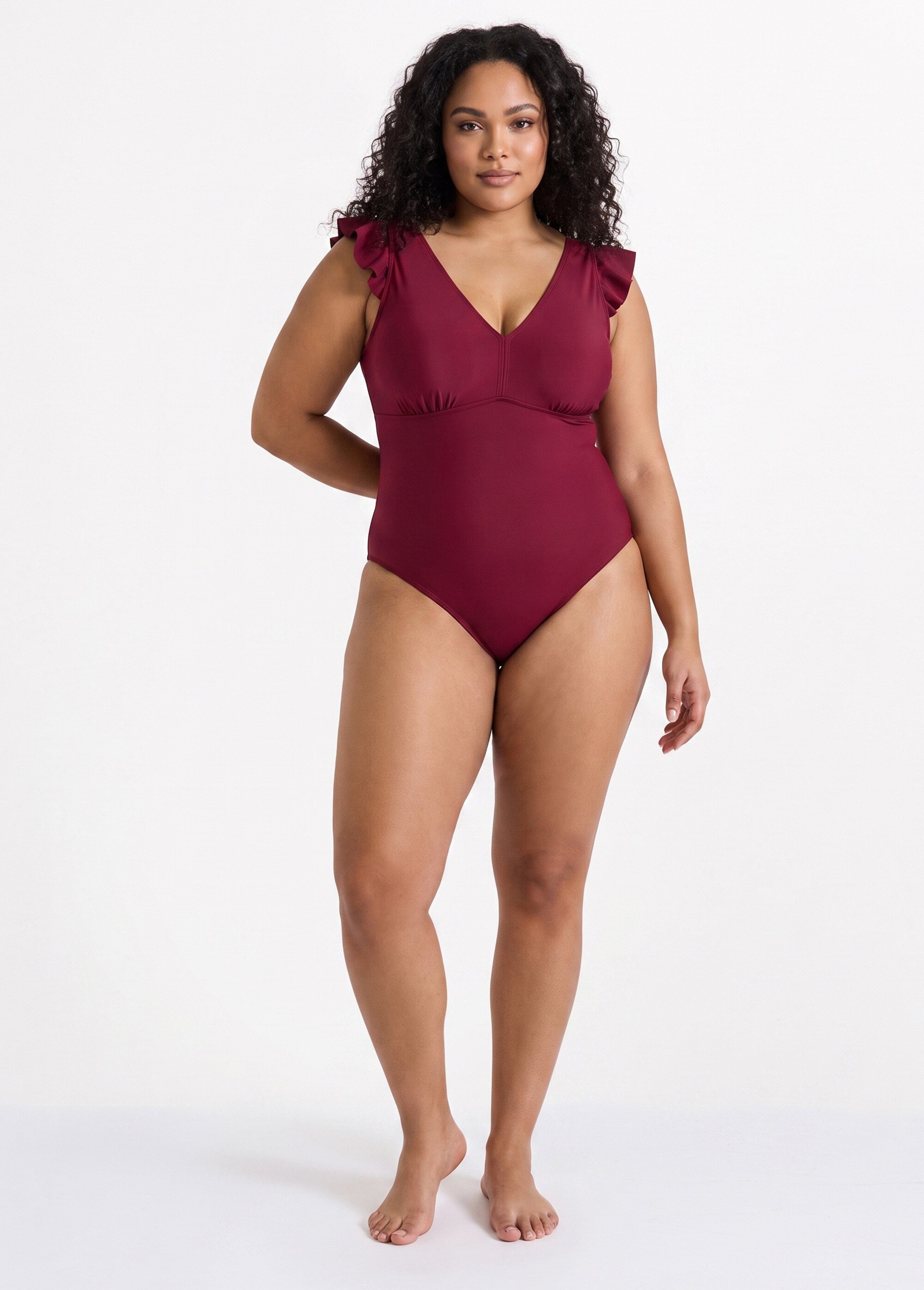 Maillot de bain bretelles volantées Femme Grande Taille Rouge CM-HMD-009 SI1
