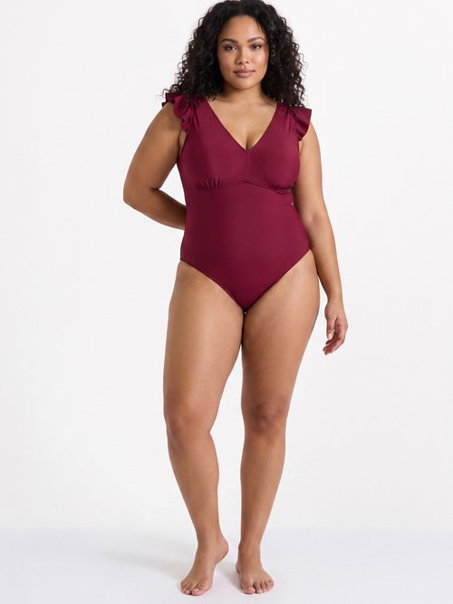 Maillot de bain bretelles volantées Femme Grande Taille Rouge CM-HMD-009 SI1