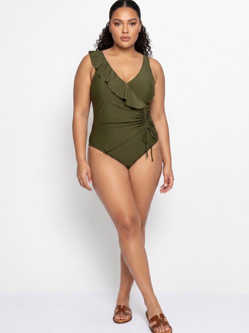 Maillot de bain cache-coeur volanté Femme Grande Taille Vert CM-HMD-040 SI1