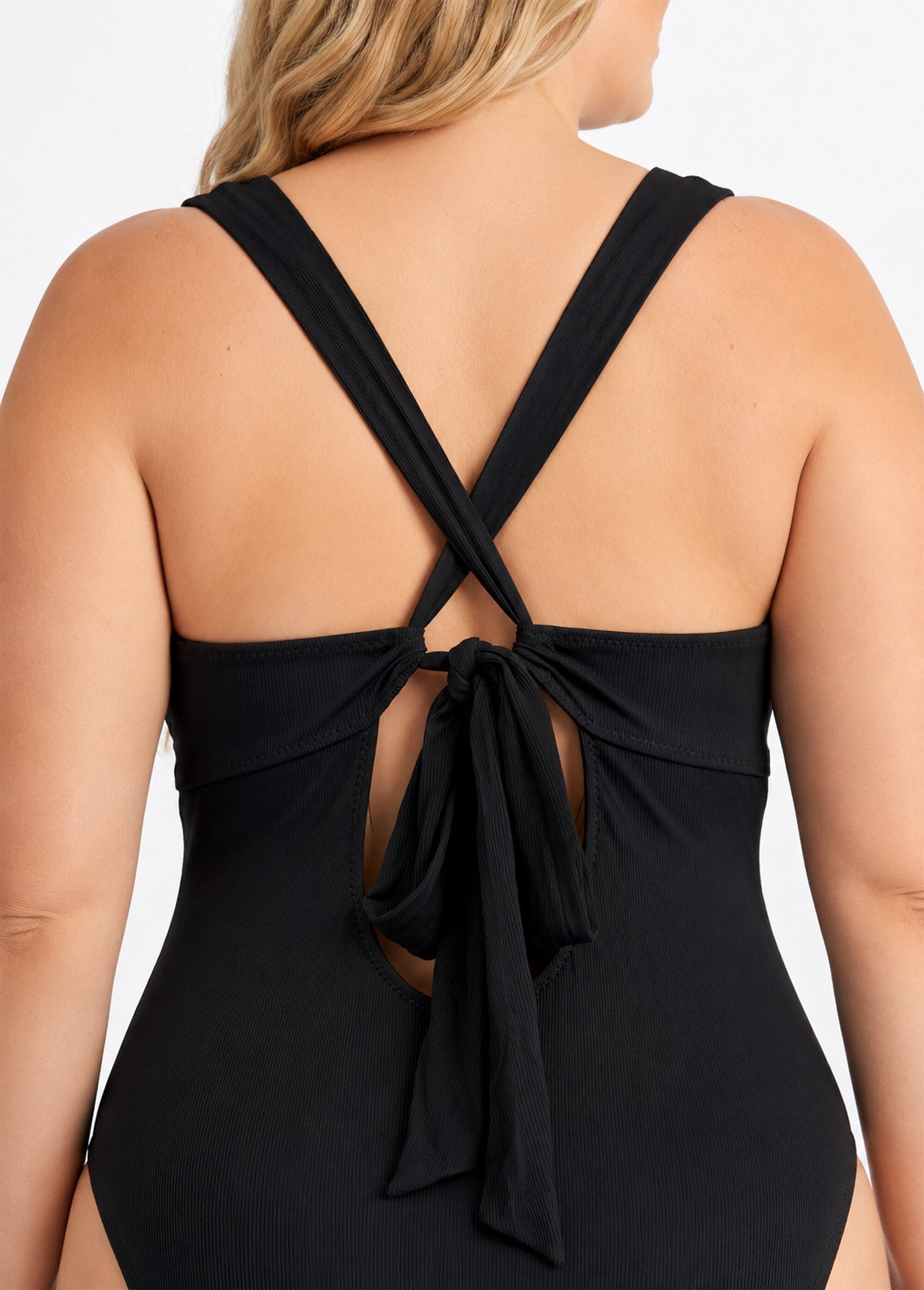 Maillot de bain décolleté lacets Femme Grande Taille Noir CM-HMD-002 DE2