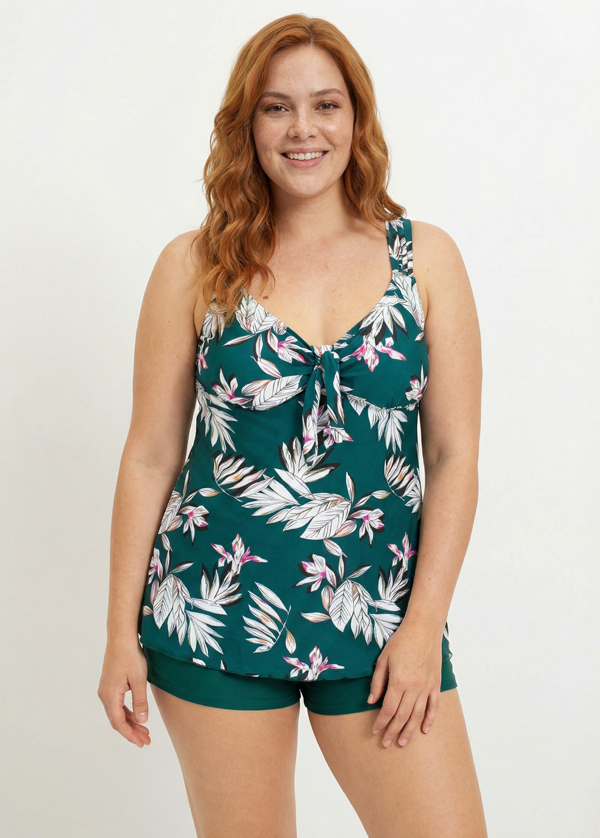 Maillot de bain tankini imprimé exotique Femme Grande Taille Vert SUN-VH563 FA1
