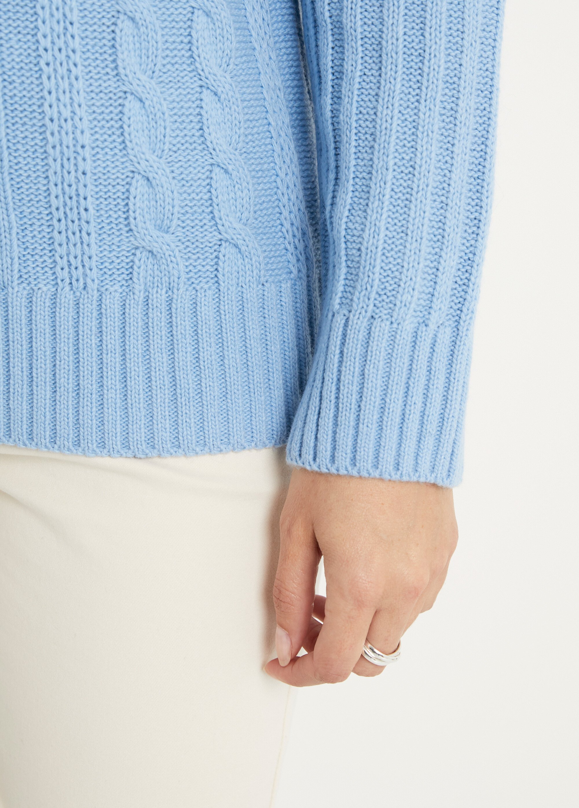 Pull chaud style irlandais col montant Femme Bleu PERCY DE2