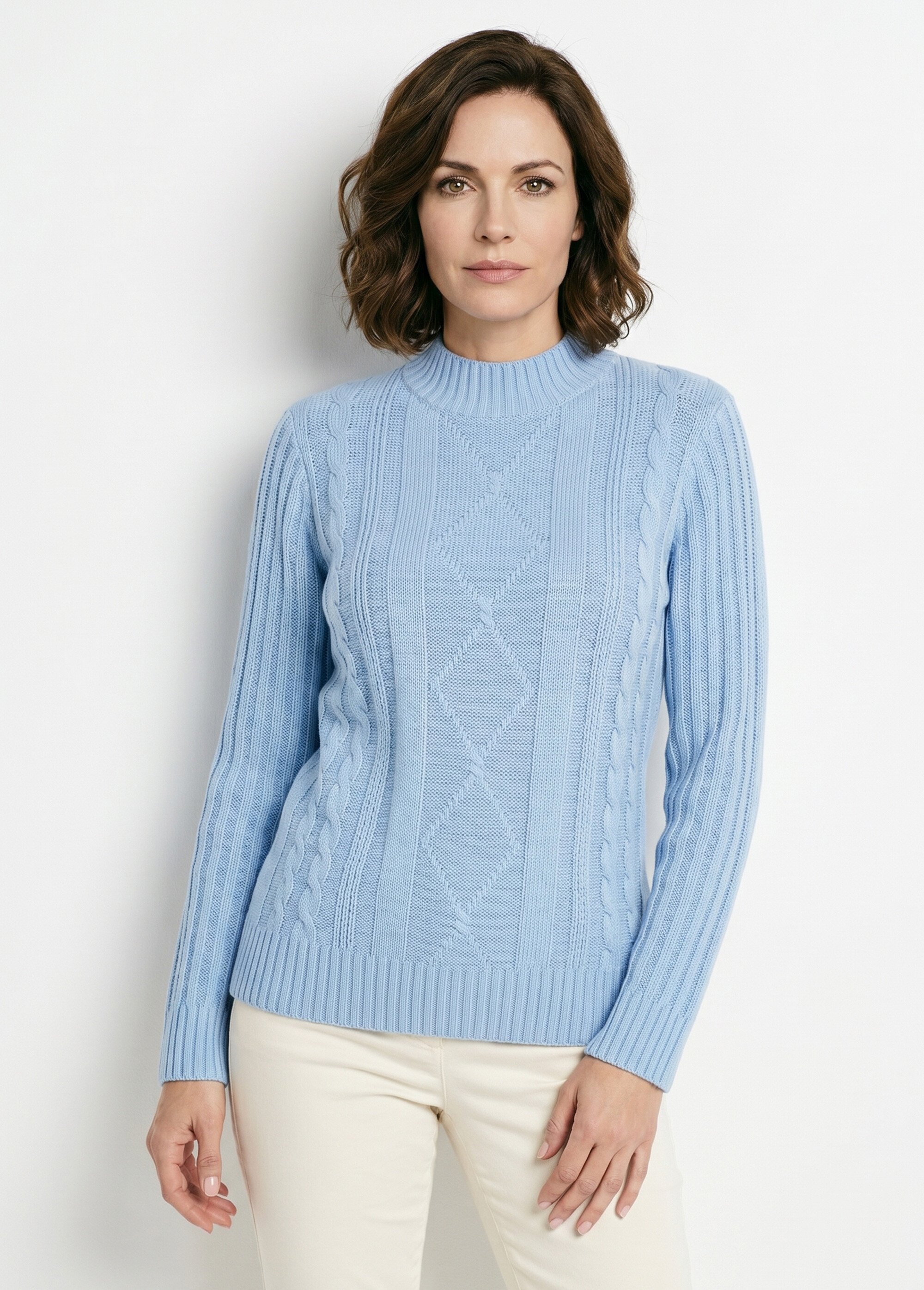 Pull chaud style irlandais col montant Femme Bleu PERCY FA1