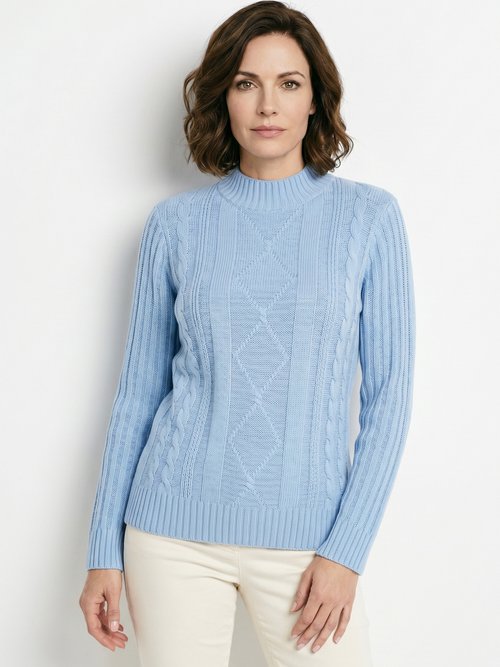 Pull chaud style irlandais col montant Femme Bleu PERCY FA1