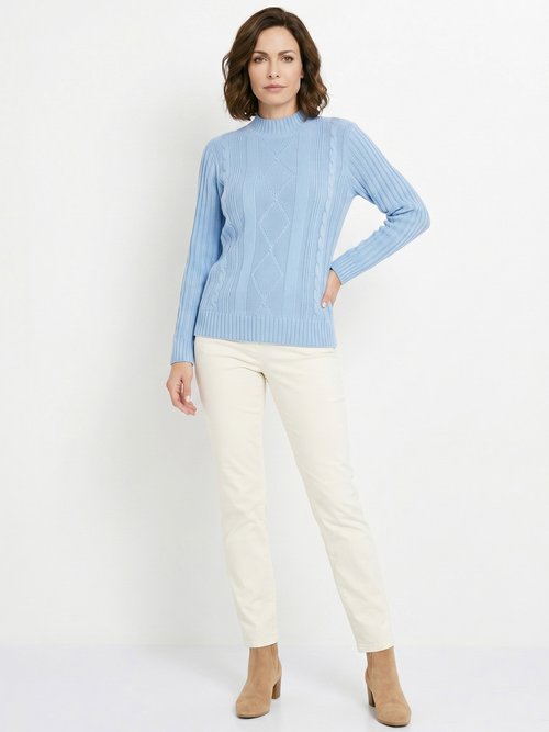 Pull chaud style irlandais col montant Femme Bleu PERCY SI1