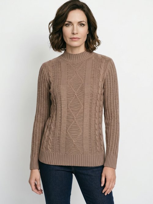 Pull chaud style irlandais col montant Femme Marron PERCY FA1
