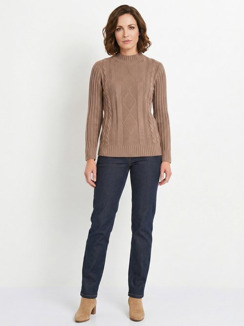 Pull chaud style irlandais col montant Femme Marron PERCY SI1
