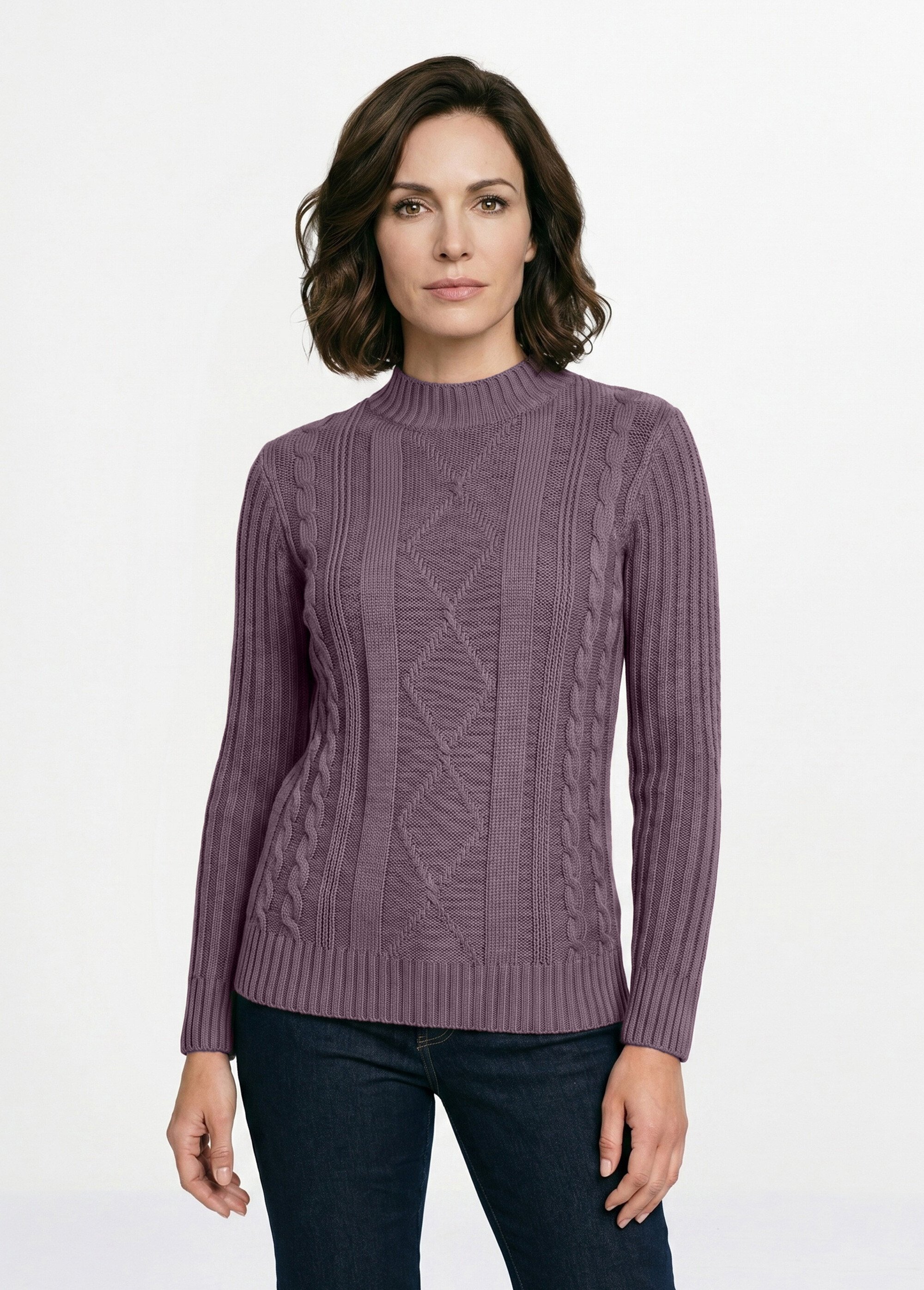 Pull chaud style irlandais col montant Femme Violet PERCY FA1