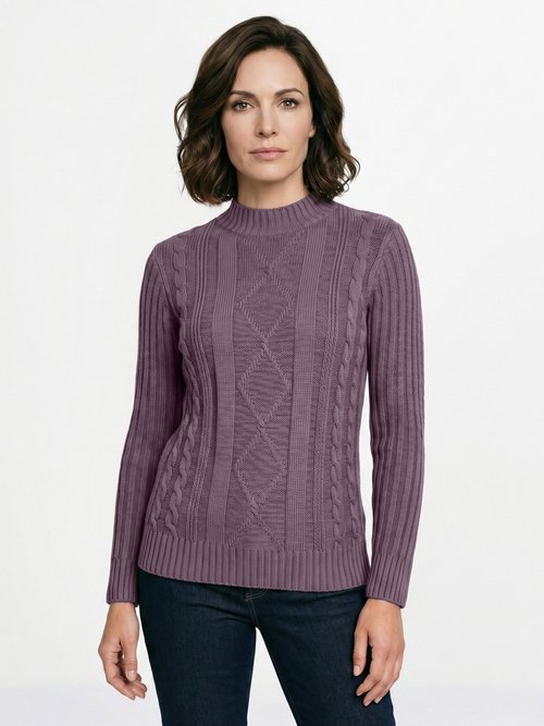 Pull chaud style irlandais col montant Femme Violet PERCY FA1