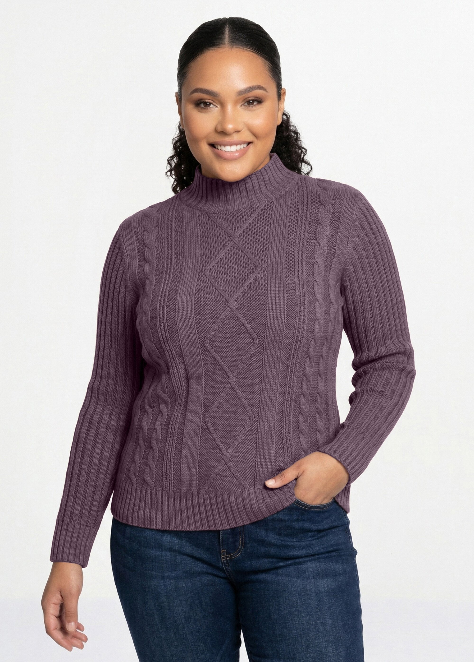 Pull chaud style irlandais col montant Femme Grande Taille Violet PERCY MV1