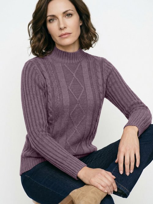 Pull chaud style irlandais col montant Femme Violet PERCY MV1