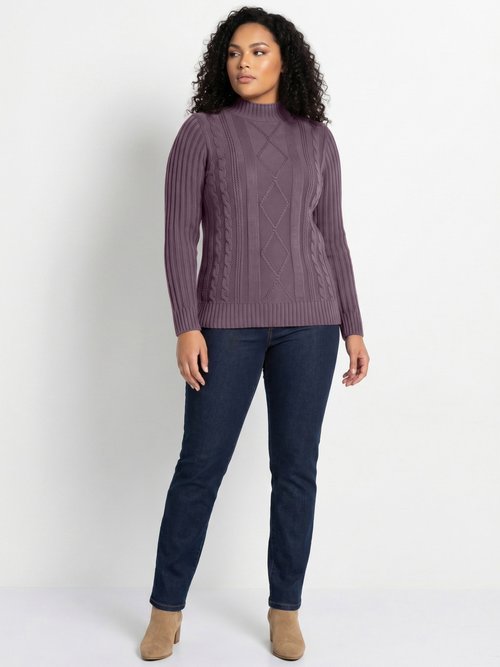 Pull chaud style irlandais col montant Femme Grande Taille Violet PERCY SI1