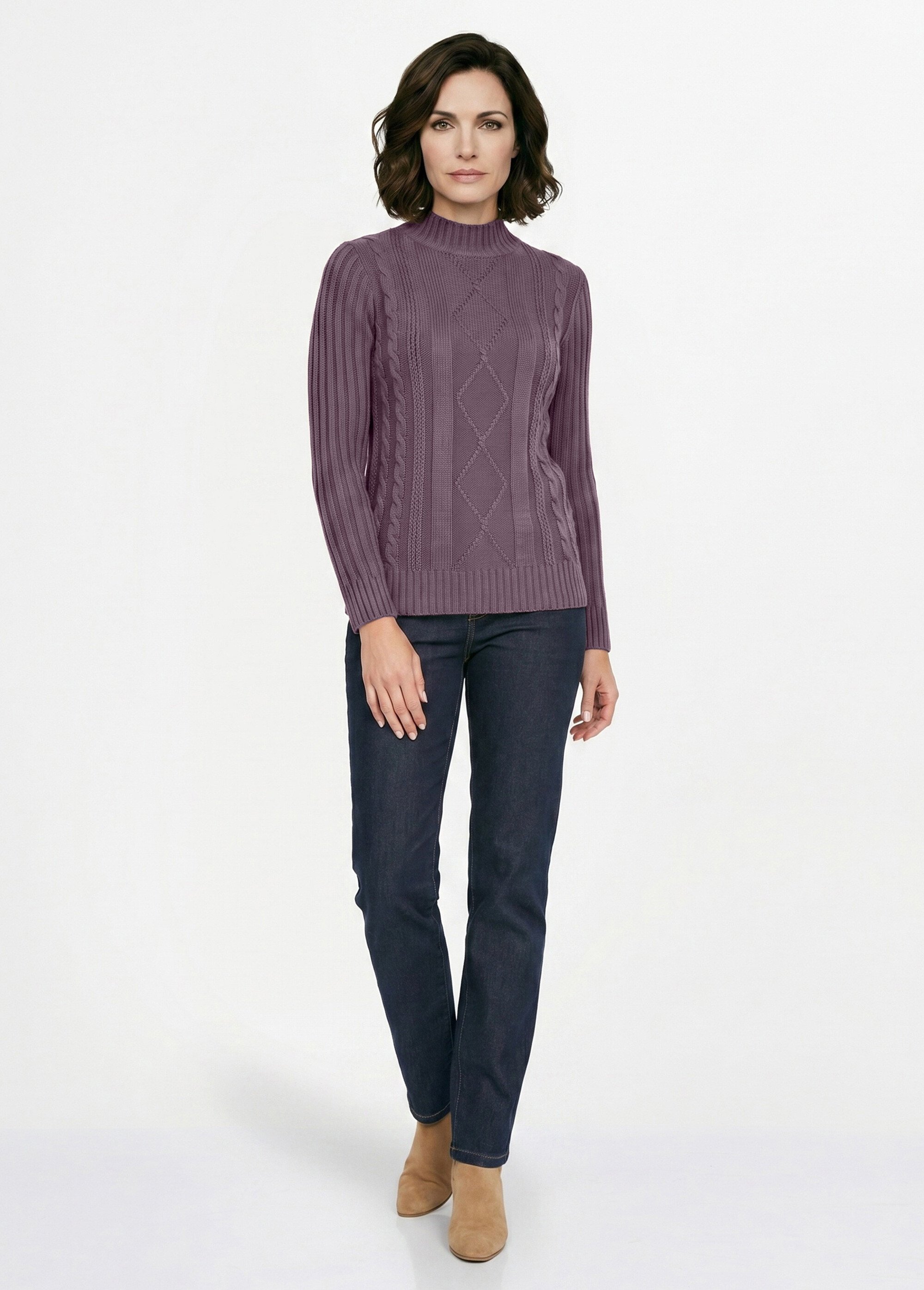 Pull chaud style irlandais col montant Femme Violet PERCY SI1