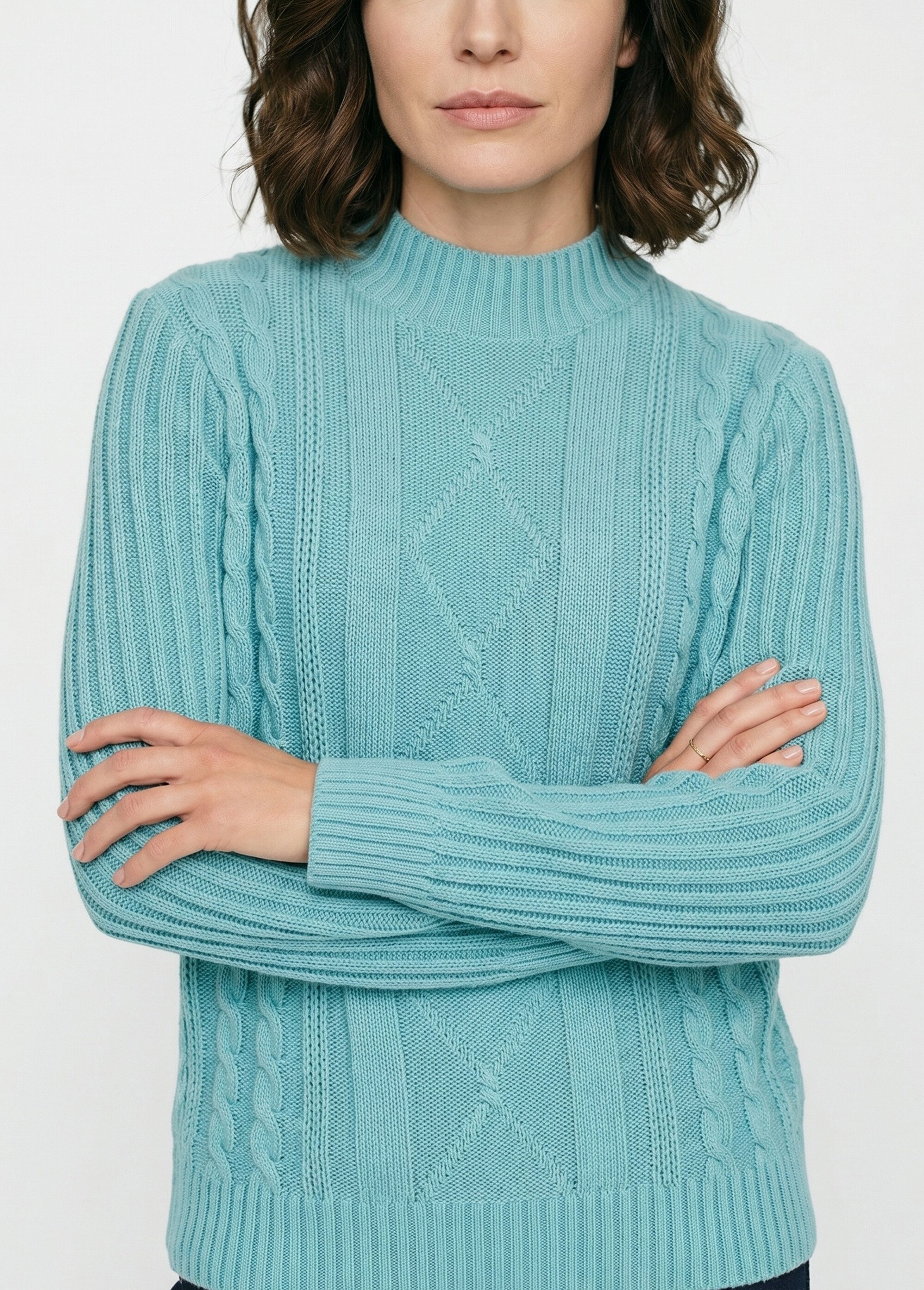 Pull chaud style irlandais col montant Femme Vert PERCY DE2