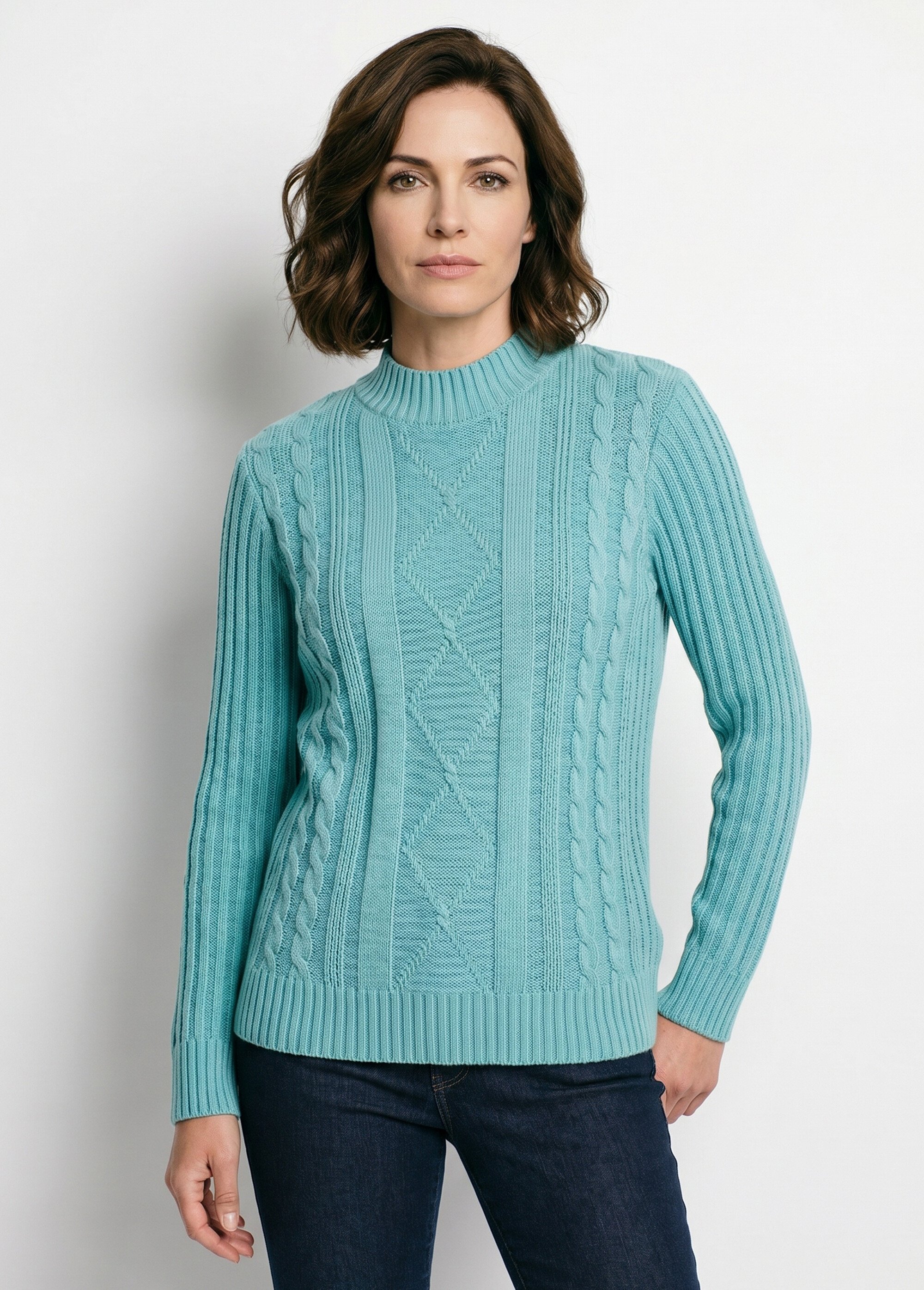 Pull chaud style irlandais col montant Femme Vert PERCY FA1